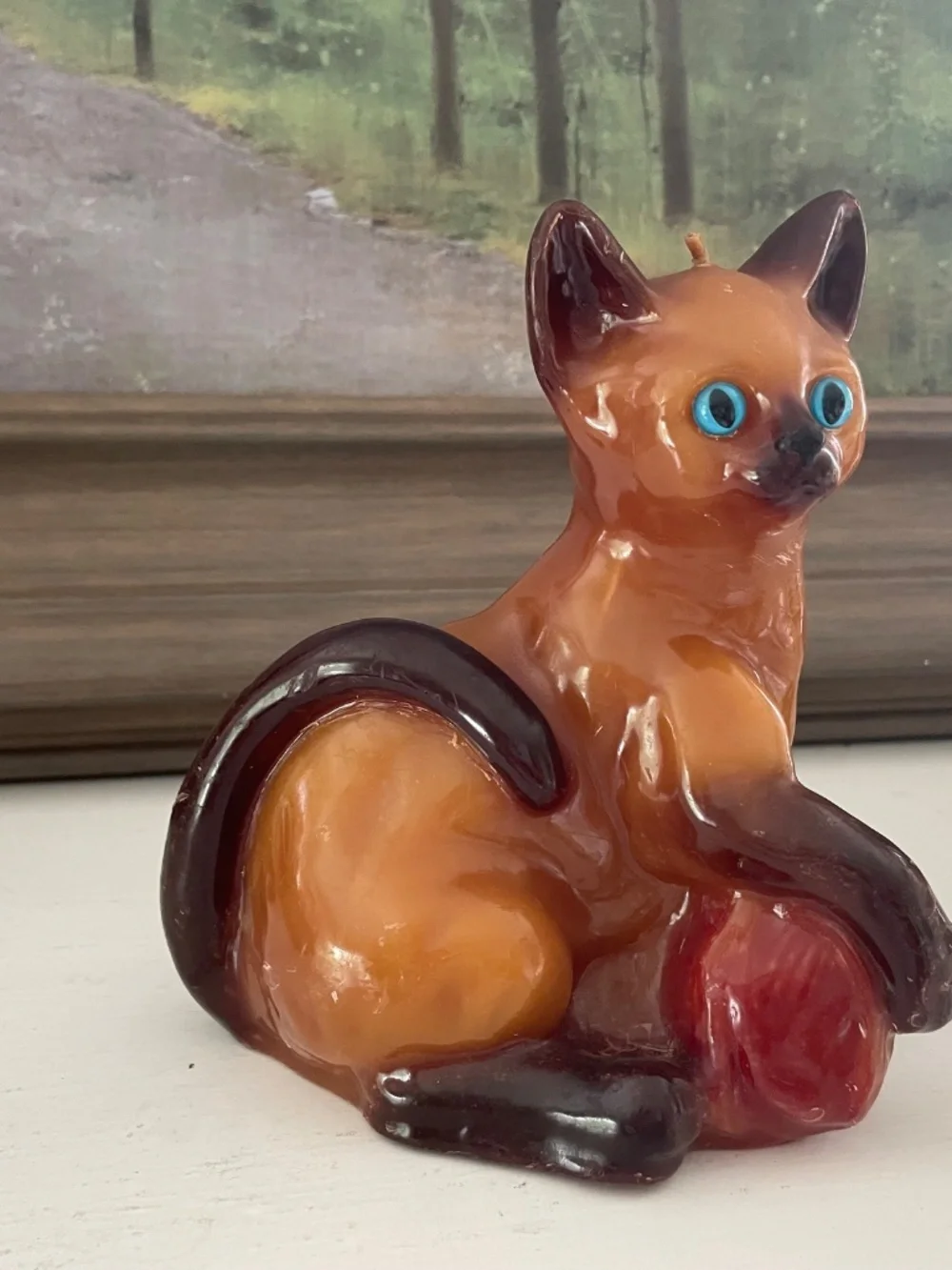 Vintage Siamese Cat Wax Candle Figurine MCM Feline Decor Brown Retro Cat-lover